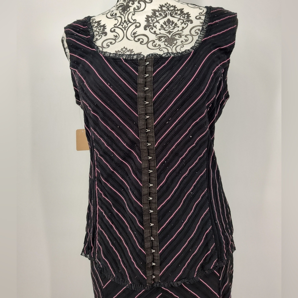 Vintage Fashion Bug Black/Pink Striped Sleeveless Top and Skirt Set Women's Med - Picture 5 of 10